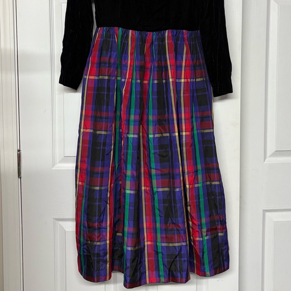 Vintage Talbots Holiday Maxi Dress Velvet Tartan Plaid Taffeta Crinoline Sz 10 - Picture 3 of 6